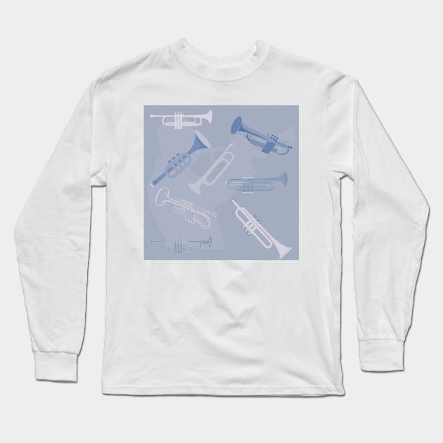 Blue and Gray Trumpet Camo Long Sleeve T-Shirt by Ric1926